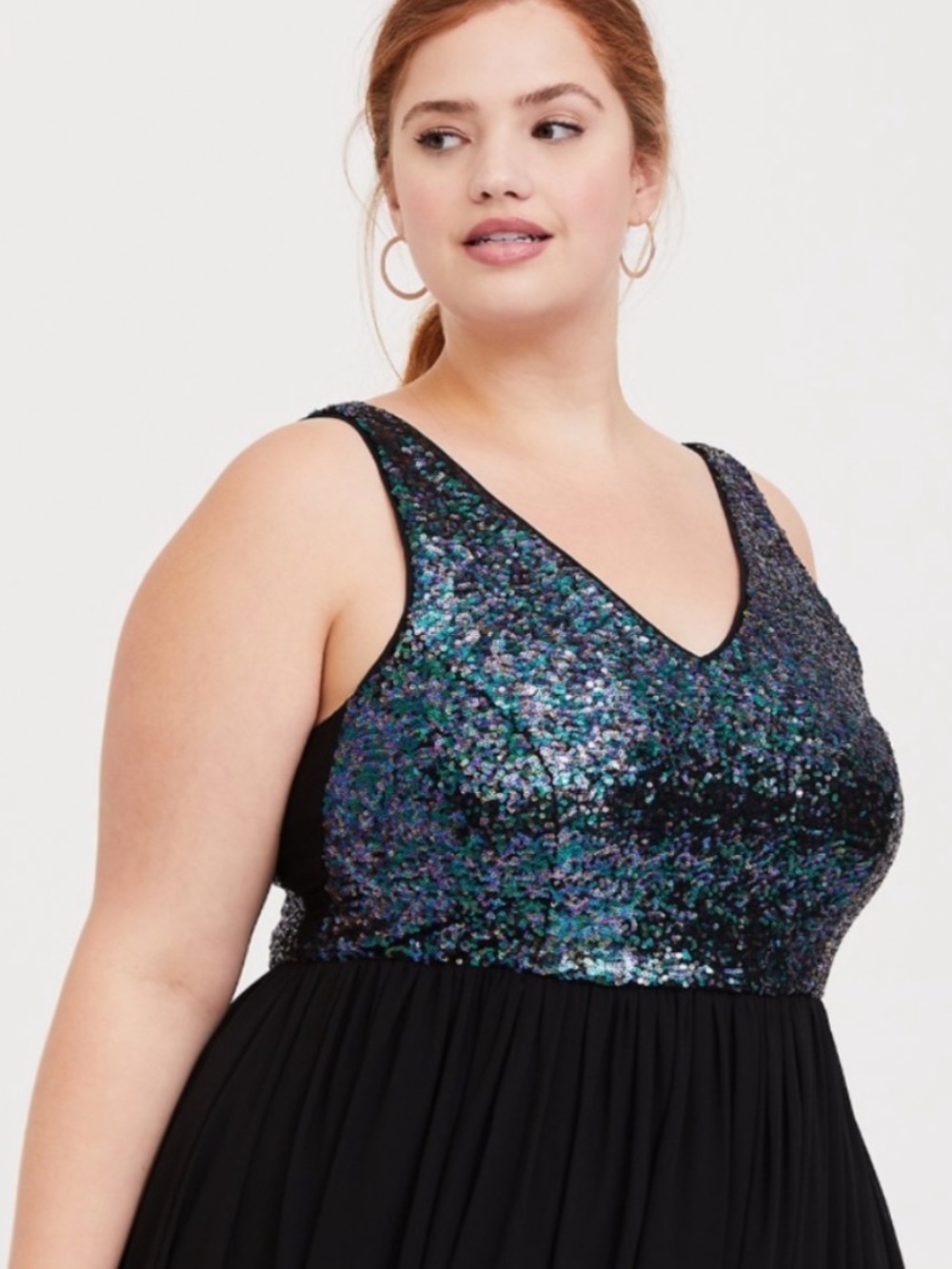 Torrid Size 22 Plus Size V-Neck Black Dress with Iridescent Sequin Bodice - Picture 3 of 11